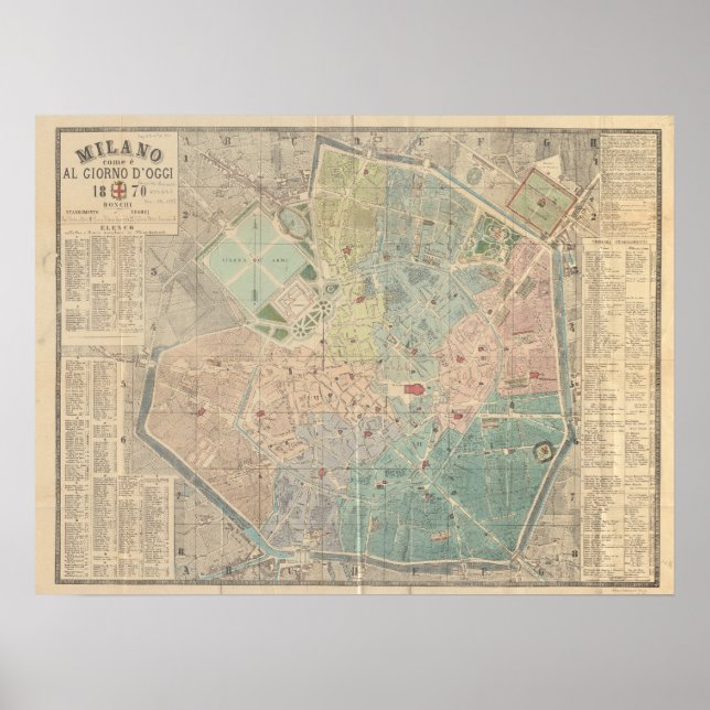 Vintage Milan Map Poster (Frente)