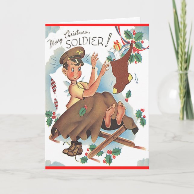 Vintage Militar Feliz Cartão de Natal (Frente)