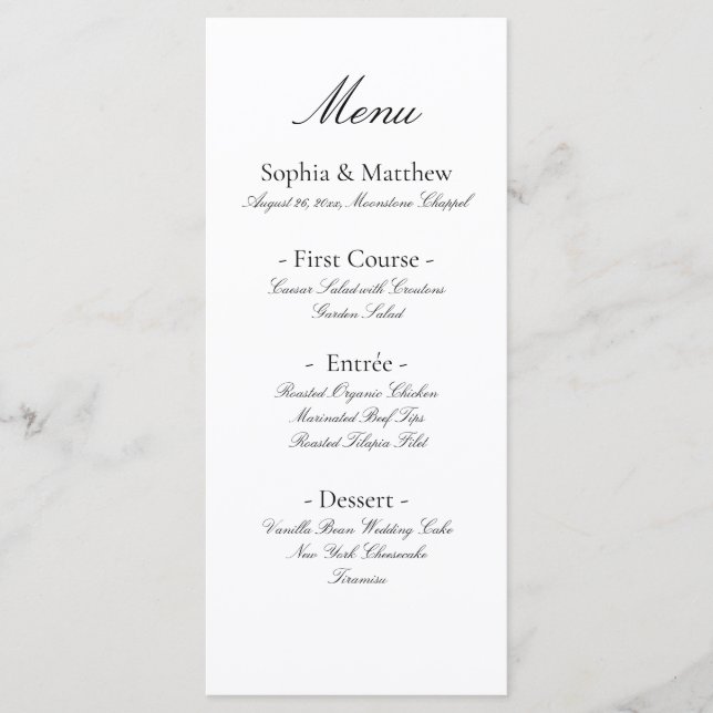 Vintage Minimalist Elegant Script Wedding Menu (Frente)