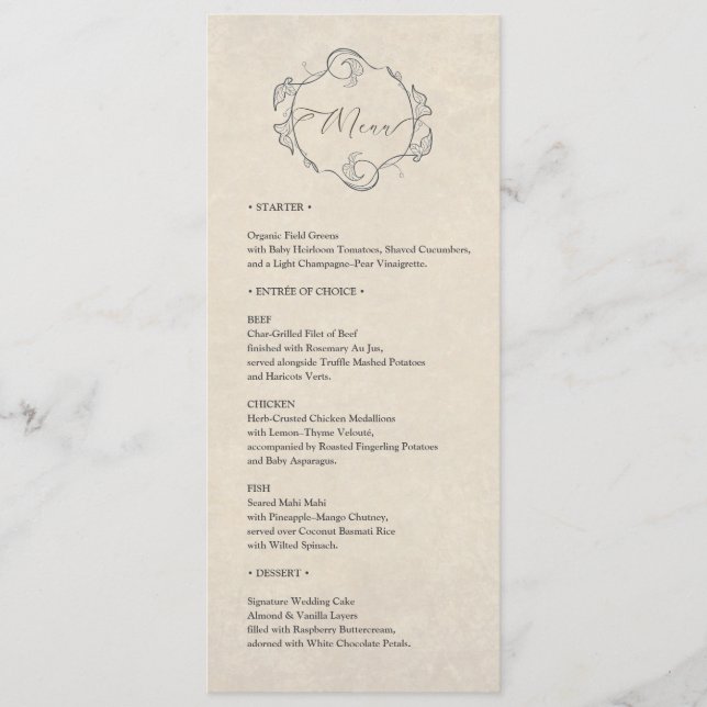 Vintage Minimalist Wedding Dinner Menu (Frente)