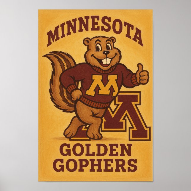 Vintage Minnesota Golden Gophers Mascot Poster – C (Frente)