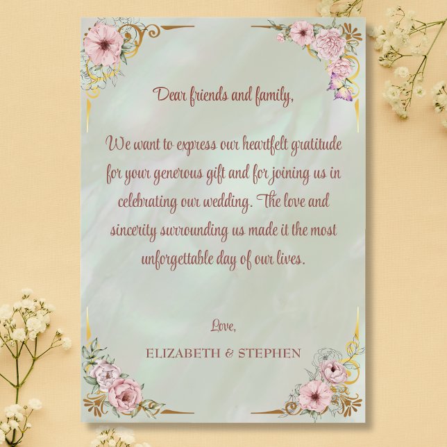 Vintage Mint Peony Cartões de agradecimentos (Criador carregado)