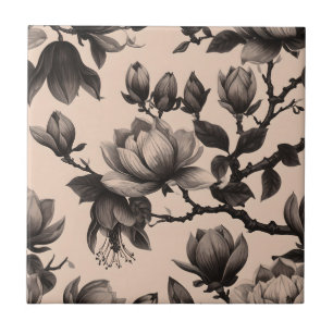 Vintage Monocromo Magnolia Azulejo Cerâmico