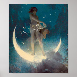 Vintage Moon e Stars Poster