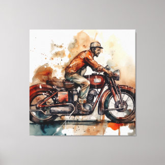 Vintage Motorbike Watercolor Canvas