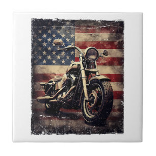 Vintage Motorcycle USA Flag Retro Biker American