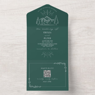 Vintage Mountain Rustic Emerald Código QR RSVP