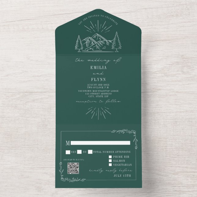 Vintage Mountain Rustic Emerald QR RSVP (Inside)
