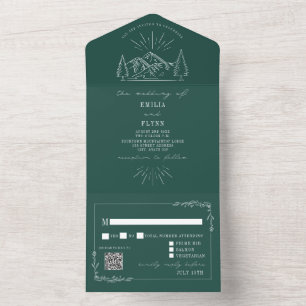 Vintage Mountain Rustic Emerald QR RSVP