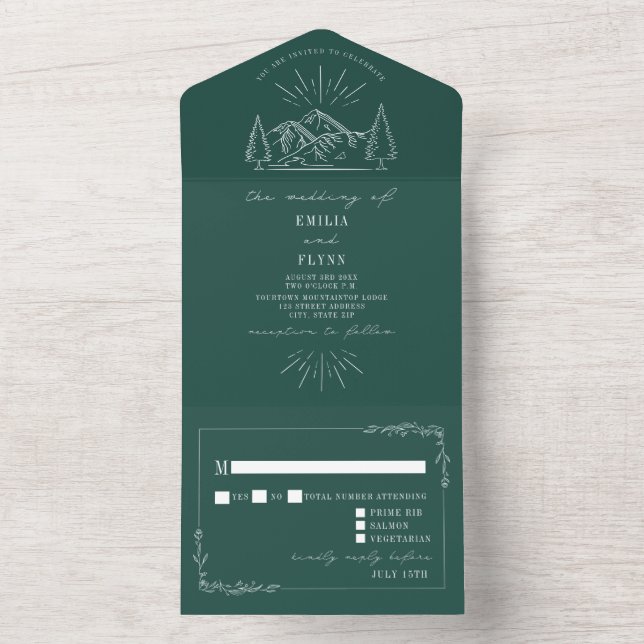 Vintage Mountain Rustic Emerald RSVP (Inside)