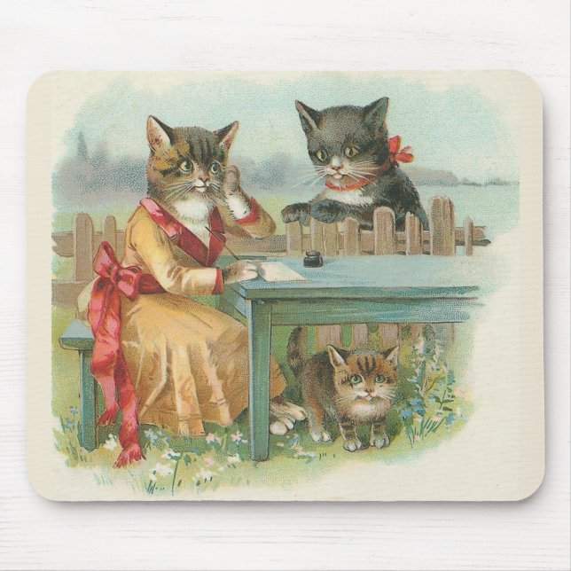 "Vintage Mousepad da família de gato" (Frente)