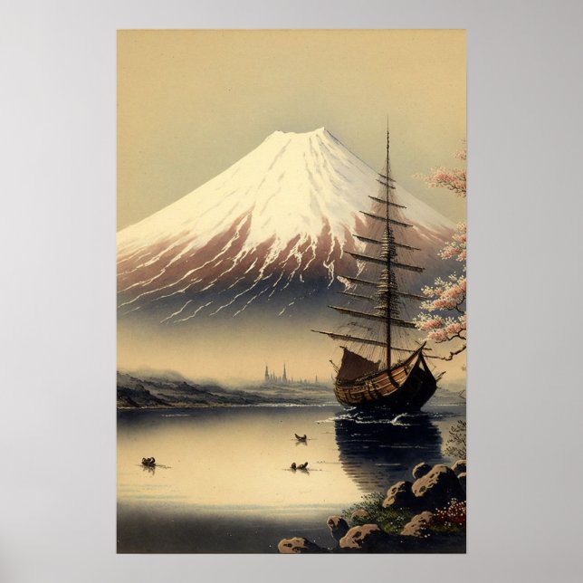 Vintage Mt. Fuji Japonês Impressão (Frente)