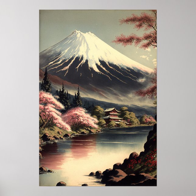 Vintage Mt. Fuji Japonês Impressão (Frente)