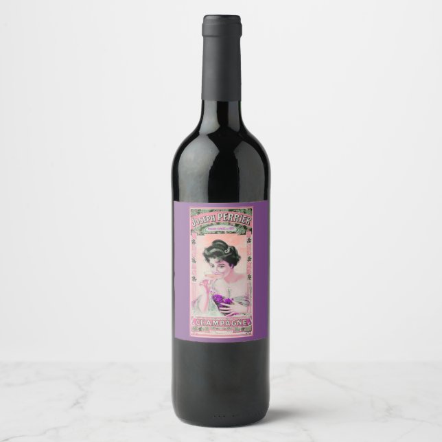 Vintage mulher campeã rótulo de vinho rosa púrpura (Frente)