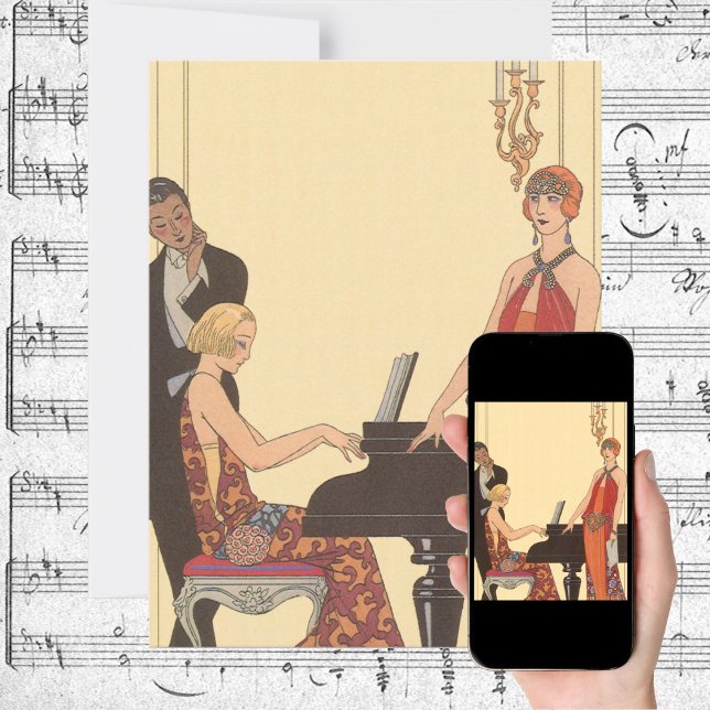 Vintage Music, Art Deco Pianista Convite Musical (Criador carregado)