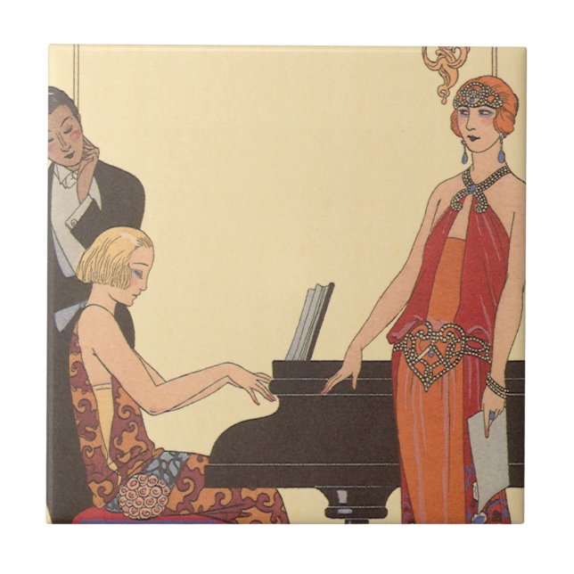 Vintage Music, Arte Deco Cantora Pianista (Frente)