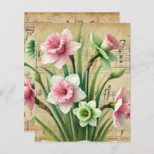 Vintage Music Pink & Green Daffodils Scrapbook