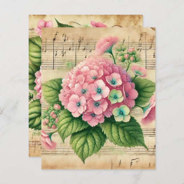 Vintage Music Pink & Green Hydrangea Scrapbook (Frente/Verso)