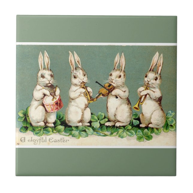 Vintage Musical Easter Bunnies Green (Frente)