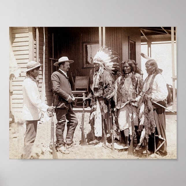 Vintage Native American StandElk Poster (Frente)