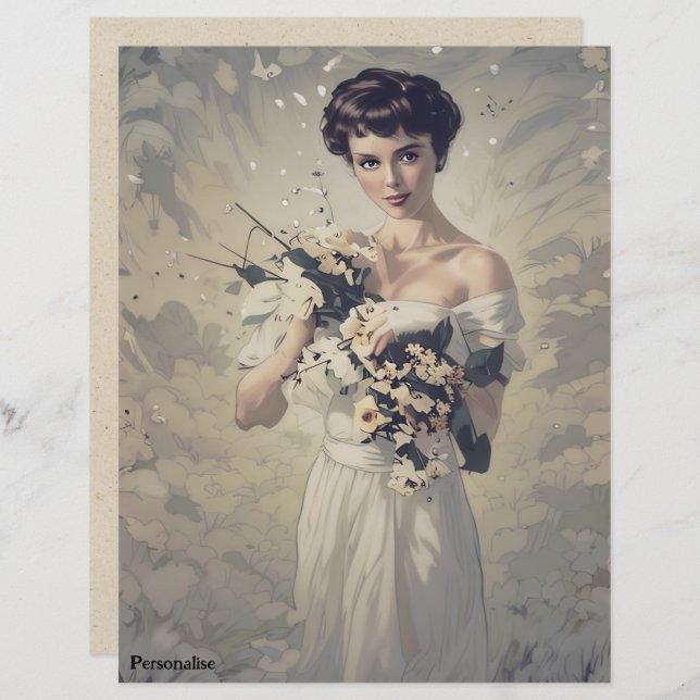 Vintage Noiva Floral Personal ScrapbookPaper (Frente/Verso)