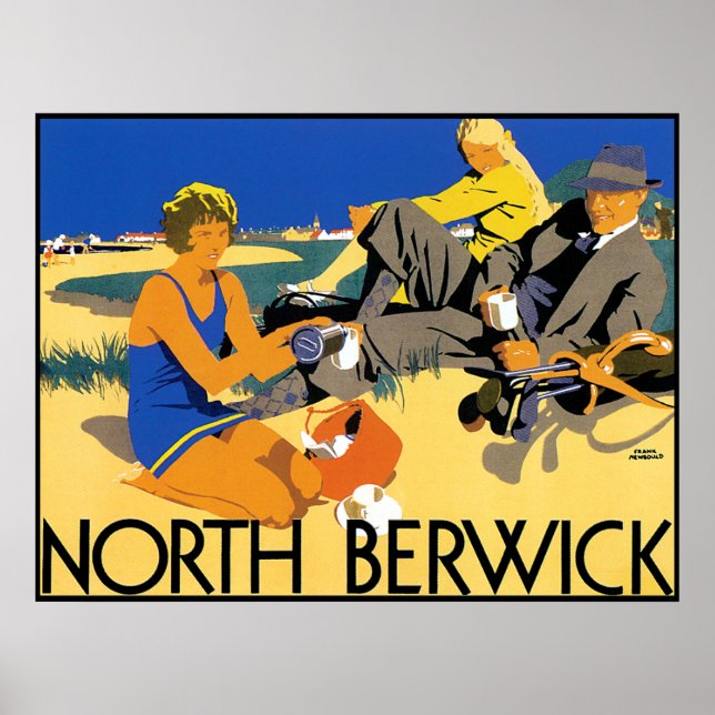 Vintage North Berwick Beach Poster (Frente)