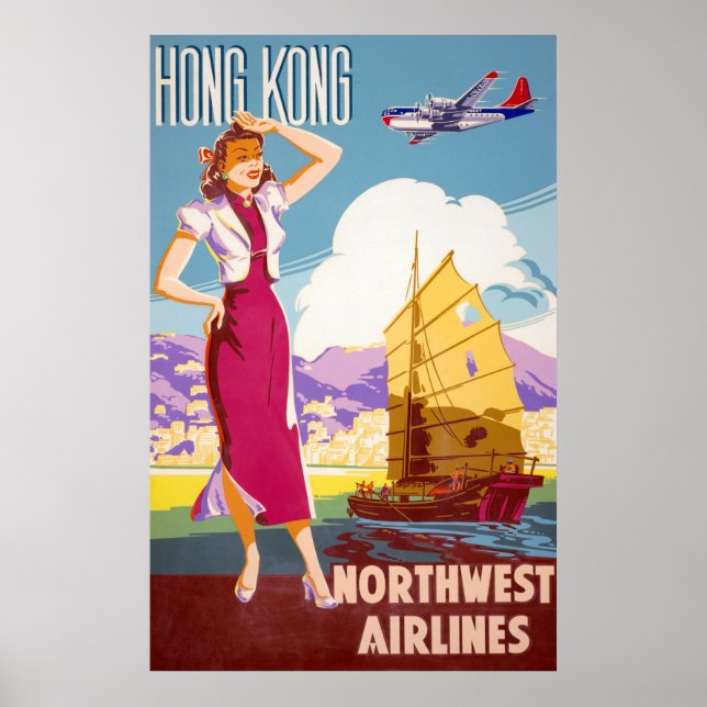 Vintage Northwest Airlines Advertising Poster (Frente)