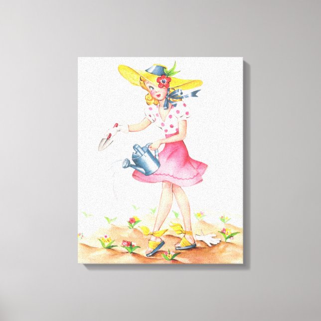 Vintage Nostalgic Girl in Garden Canvas (Frente)
