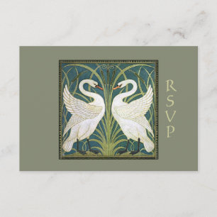 Vintage Nouveau Swans Wedding RSVP Card 2