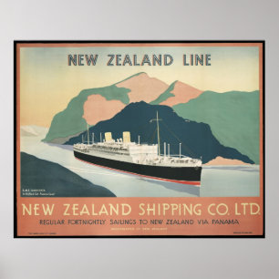 Vintage Nova Zelândia Shipping Poster