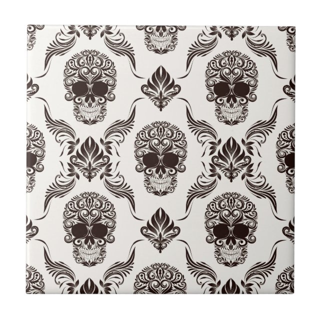 vintage, o Dia das Bruxas, crânio, damasco, teste (Frente)