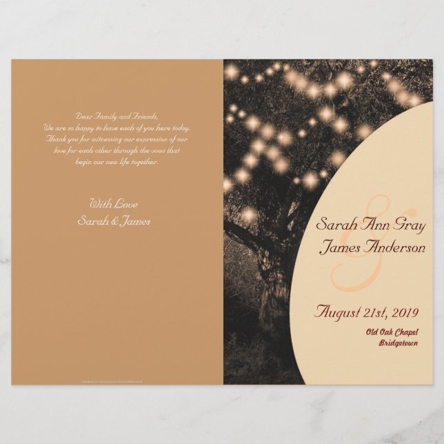 Vintage Oak Tree programa de casamento (Frente)