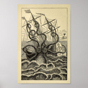 Vintage Octopus Ship Art Impressão