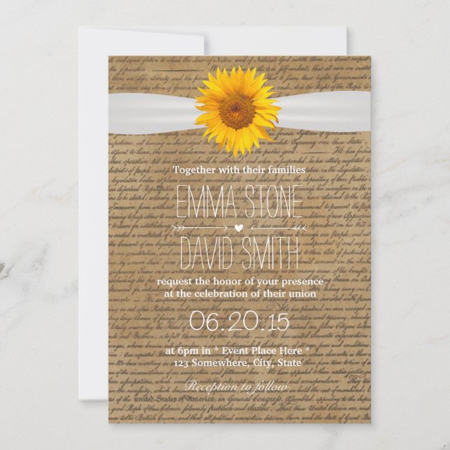 Vintage Old Scripts Sunflower Wediting Convites (Frente)