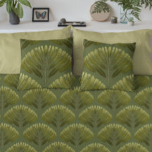 Vintage Olive Green Art Nouveau Fern Leaf Pattern