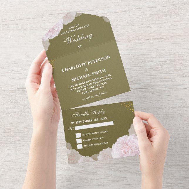 Vintage Olive Green & Blush Pink Pony Weding (Aba destacável)