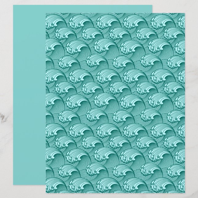 Vintage Ondas Japonesas, Turquesa e Aqua (Frente/Verso)