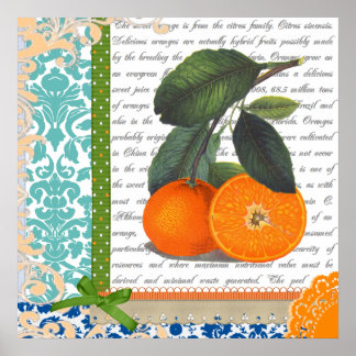 Vintage Orange Fruta Kitchen art Poster
