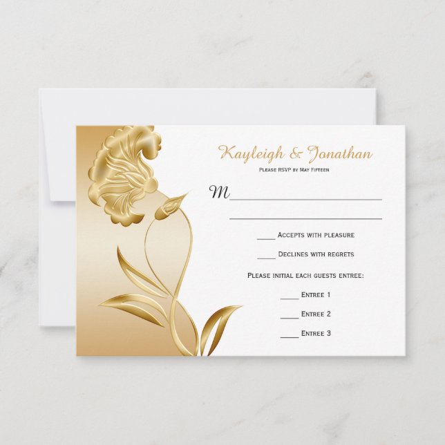 Vintage ornamentado flores douradas espirais RSVP (Frente)
