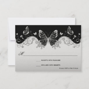 Vintage Ornate Preto Prata Borboleta Espirais RSVP