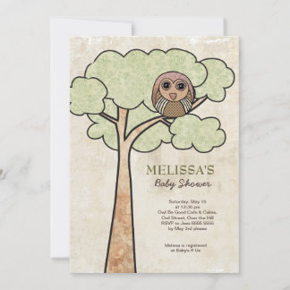 Vintage Owl em convite para Chás de fraldas de árv