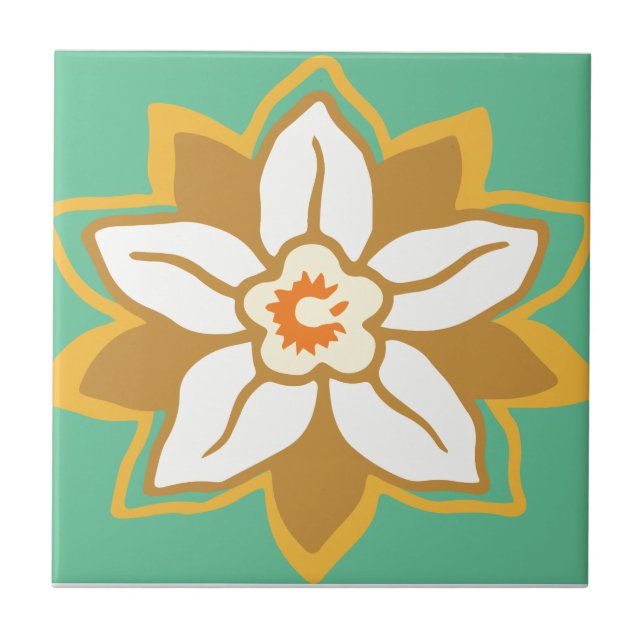 Vintage Padrão floral verde e amarelo Jonquil (Frente)