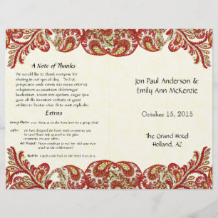 Vintage Paisley Peacock Red Wedding Program