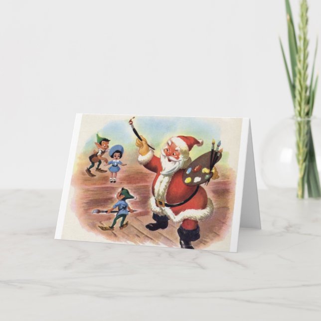 Vintage Papais noeis e Elves - Cartão de Saudação  (Frente)