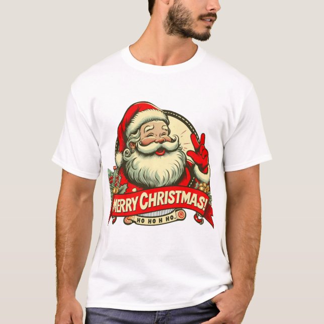 Vintage Papais noeis Feliz Camisa de Natal (Frente)