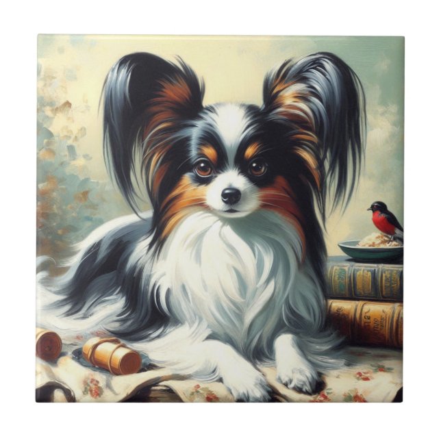 Vintage Papillon Dog Painting (Frente)