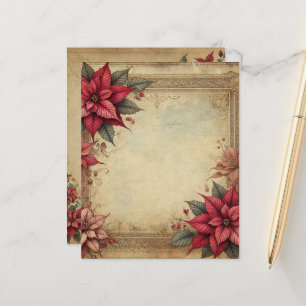 Vintage Parergaminho Poinsettia Frame Frame Scrapb