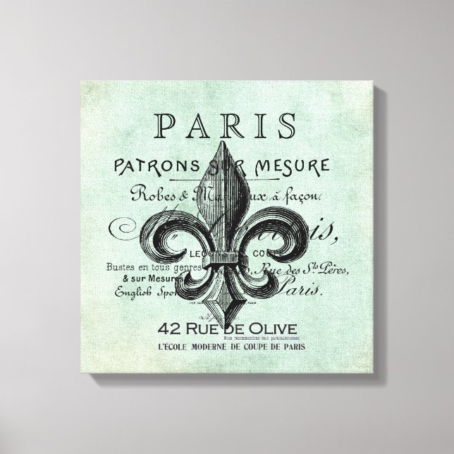 Vintage Paris fleur de lis alongada canvas (Frente)