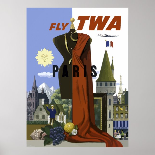 Vintage Paris França Fashion Poster de viagens (Frente)