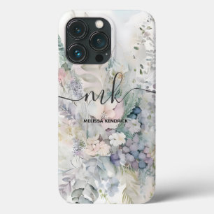 Vintage Pastel Abstrato Flores Nome do Monograma